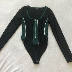 Green/Black Ring Zipper Bodysuit